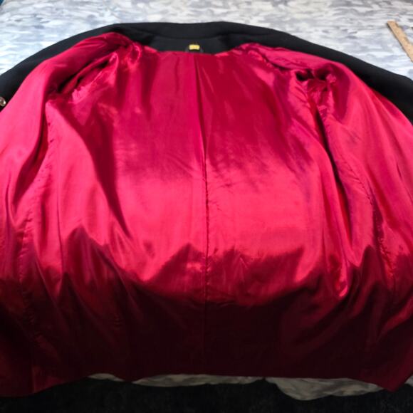 Double Brested Black Wool Trench Coat Red Lined Men's Big Tall Plus 54" Gift USA - Picture 5 of 13